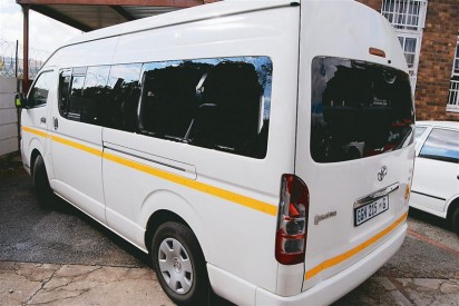 The transport vehicle that was damaged by angry protestors in Magaliesburg.
