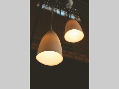 Ceramic lampshade are Dale Lamberts' new pottery technique.