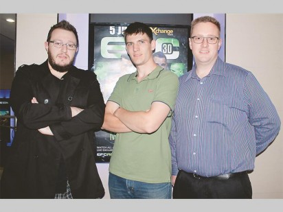 Twelve of the EFC Africa 30 fights were screened in the Ster Kinekor Cinemas at Cradlestone Mall. From the left are Louwrens Jacobs, Albert Basson and Llewellyn Schräder.