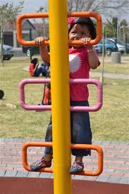 A youngster on the jungle gym at the Azaadville Community Park.