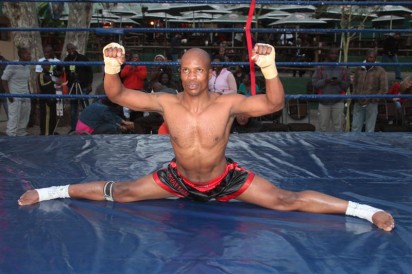 A triumphant Jeremia Makhetha after defeating Thabo Chauke in a professional match.
