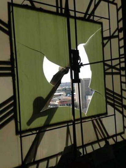 Small glass breaking; damage at the Clock Tower of Klerksdorp.