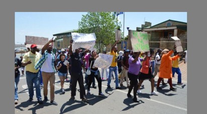 A group of concerned community member march to the Munsieville hall to pleat for the youth.