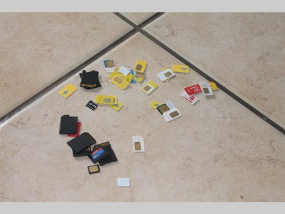 Sim cards and memory cards found scattered in the house.