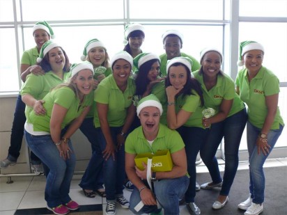 The DKNY team who surprised every passenger who landed at Lanseria International Airport with a DKNY perfume hamper.