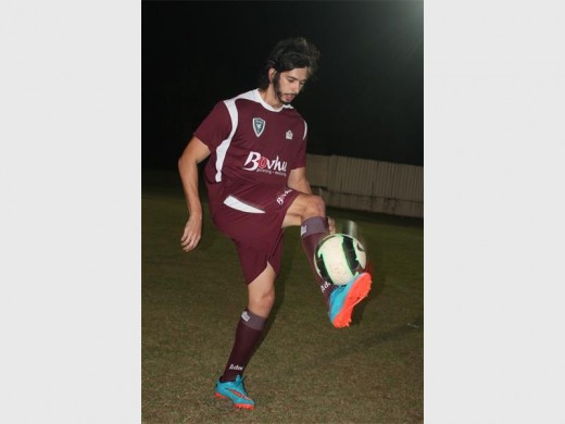 Mike Joaquim in action showing off his football skills during a training session at the Khosa Sports Club.