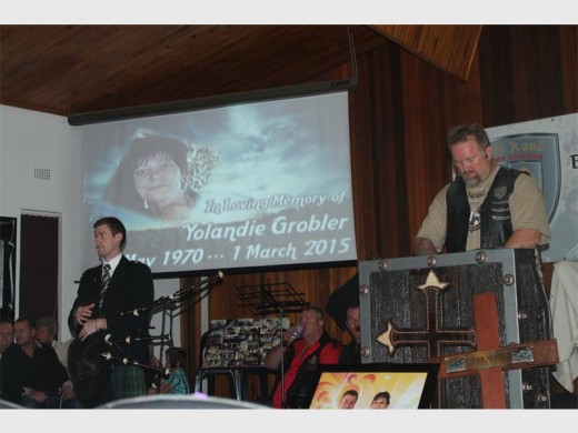 Pastor Johan van Eck led the memorial service of Yolandie Grobler at the West Rand Bikers Church in Dan Pienaarville.