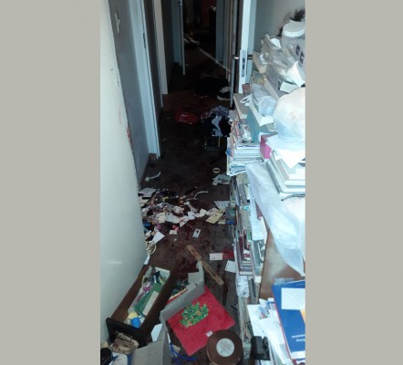 The passage looked like a crime scene as there was blood everywhere after robbers hit both Mikael Cope and his father Thomas on the head.