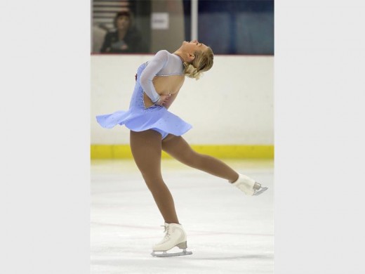 Raeleigh Schoombie dancing on the ice rink at the Northgate Ice Arena at the Central Gauteng Ice Skating Provincials where she placed first.