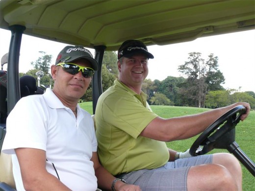 Harry-John Roesch and Christo Nann off to their next golf hole.