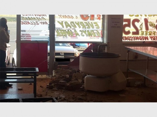 Owners sit with thousands of rands of damage after a vehicle crashed through their pie shop's window.