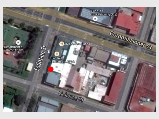 The red dot is where Mike was attacked in the alley between the two buildings.