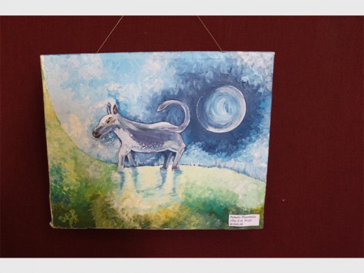 24-year-old Refilwe Motlhasedi took one month to paint this abstract watercolour painting on canvas. "I used warm orange and red in contrast with cold blue colours," he explained, like a true artist.