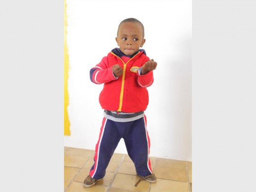 Two-year-old Duray van Zyl concentrates heavily on doing a stance.
