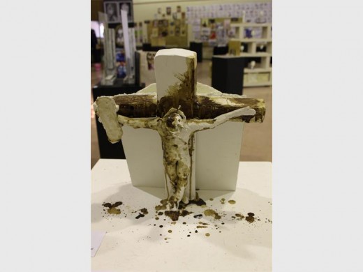 Dylan Williams' paper maché crucifixion sculpture.