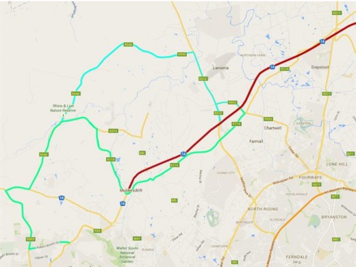 Turning onto the R512, you can decide on two different routes to Krugersdorp.