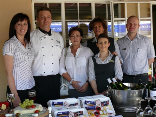 The team at Guvon Acadamy who helped arrange the food and wine show. From left to right are Mariska Botha, Dion von Wieligh, Adrie van der Merwe, Lynette Webb (front), Sonia Peel (back) and Henning Lubbe.