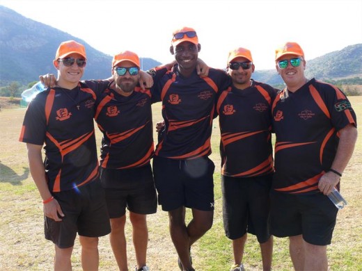 The Strikers coaches who helped out during the day, from left to right is Jarryd Fayard, Marsden Vickery, Vincent Herold, Russel Edwards and Brent Robert.