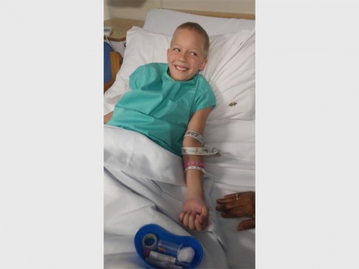 Caden still high spirited as he gets ready for surgery.