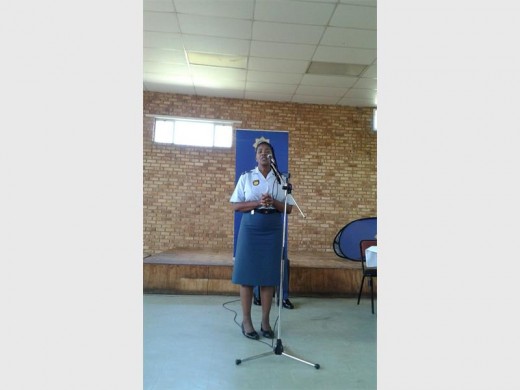 Lieutenant Colonel Tsoaedi, acting Tarlton Police Station commander welcomes members to her area.