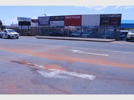 Sand remain behind on Luipaard Street following the motorcycle accident of Pieter-Schalk Grobbelaar.