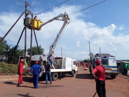 Mogale City's Electricity Deparment disconnects the illegal electricity connections.