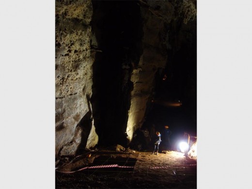 Researchers exploring Milner Hall in the Sterkfontein Caves for new fossils. Photo: Dominic Stratford.