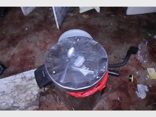 Drug paraphernalia evident in this house in Luipaard Street.