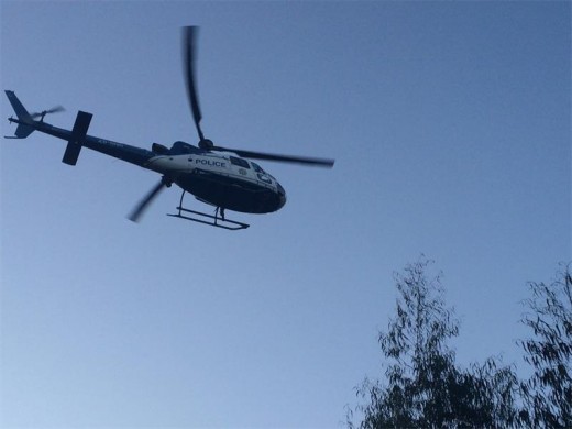 Police circling the area in search of suspects who stole a bakkie in Hugo Street.