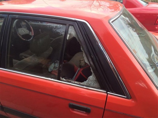 The suspect broke the window of the vehicle he attempt to steal. Photo supplied.