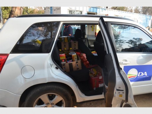 The fully laden car carrying the donations to the centre.