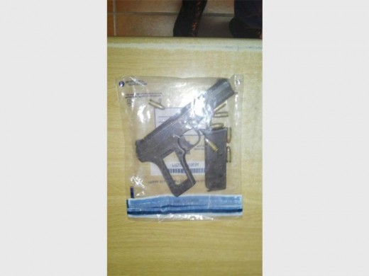 The unlicensed firearm that was seized by police at Madala hostel. Photo submitted.