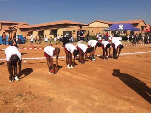 On your marks, get set, go! Pupils at the beginning of the race.