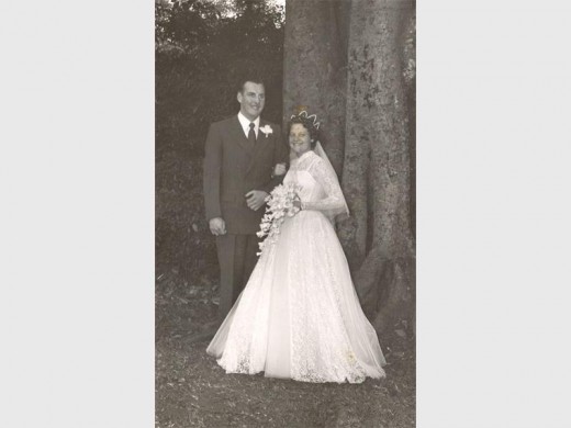 Reverend Gideon Albertus Francois Tredoux and his wife, Jeanette Elise Tredoux, on their wedding day in 1956.