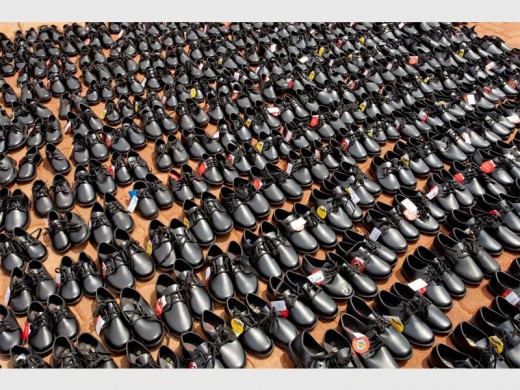 Some of the more than 1 000 pairs of school shoes that were donated to needy pupils at Munsieville, Phatudi and Diphalane Primary Schools in Munsieville, Krugersdorp.