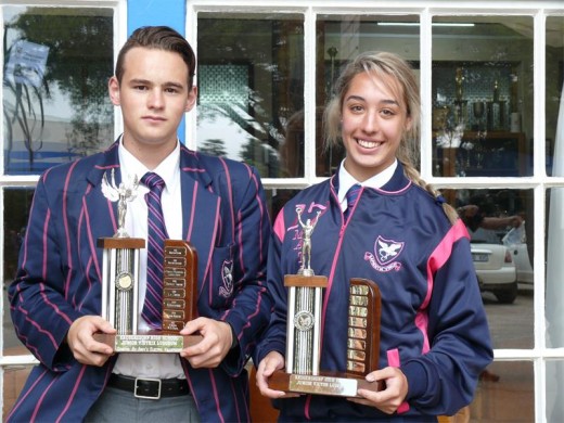 Senior Victor Ludorum, Daniel Reynolds and Senior Victrix Ludorum, Jenna Brust with their trophies.