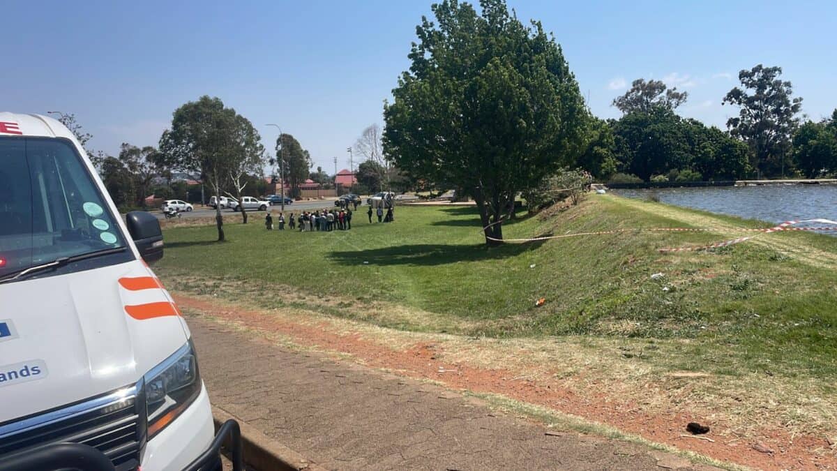 Police, security and paramedics are on the scene after a body was recovered from Monument Dam.