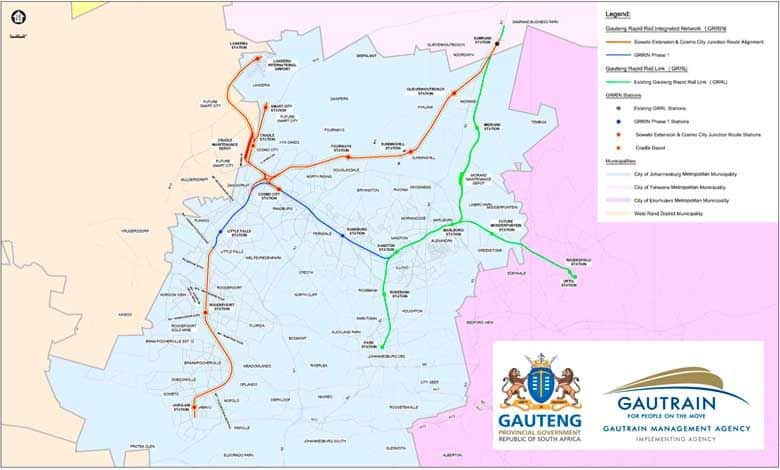 Soweto Extension and Cosmo City Junction of the Gauteng Rapid Rail Integrated Network Extensions (approximately 72 km of new rail)