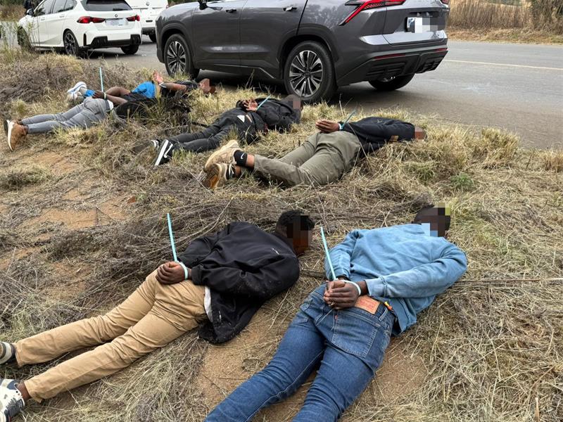 Police seized blue lights, false registration plates and a signal-jamming device during the arrest of six alleged hijacking syndicate members.