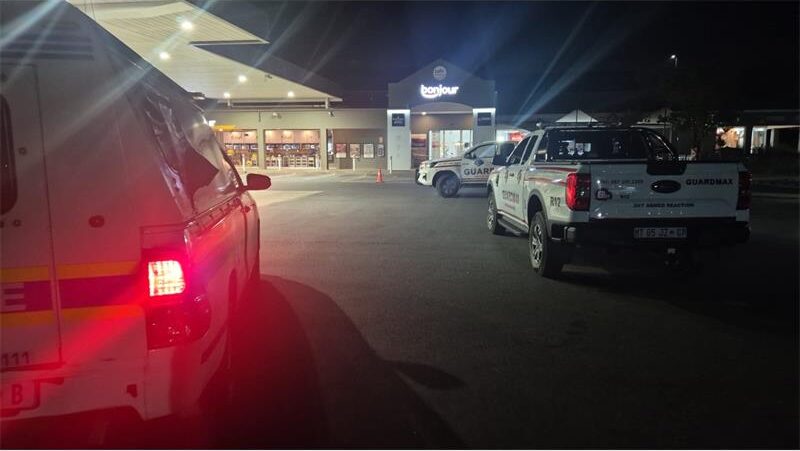 Security officers responded to an early-morning explosion at an N14 filling station after a heavily armed group targeted a drop safe and fled with cash.