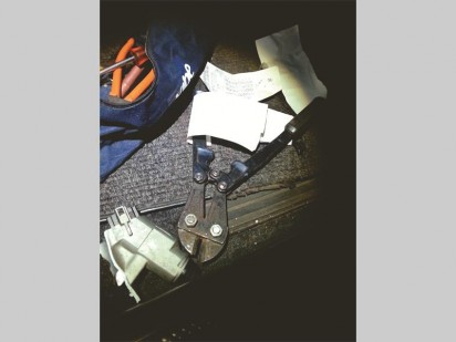 Break in implements found inside the vehicle by ICE members.