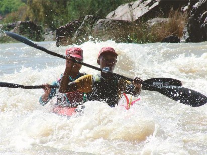 Karima Hare with Germiston partner Katiso Hlahatsi who won the third mixed double podium position at the CMH Vaal River SA K2 River Championship event.