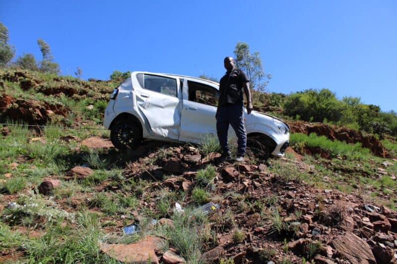 A woman driving a hatchback had a close shave today when she lost control of her vehicle. 
