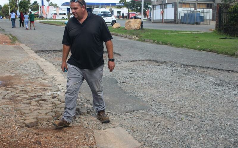 The growing pothole on the busy street in Witpoortjie is caused by delivery trucks that frequent the area daily.