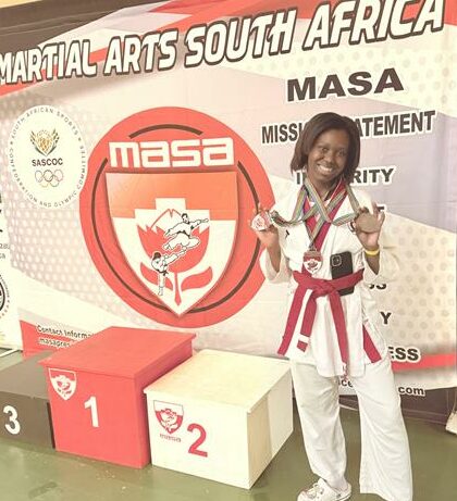 Competing in the 13–15 age group, St Andrew’s learner Malaika Ranthete claimed three podium finishes in the Tang Soo Do red belt category.