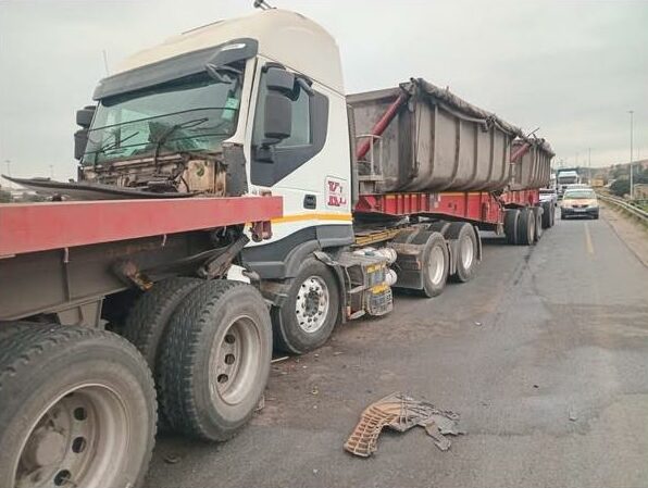 Three trucks collided on a busy Ekurhuleni road on September 29, leaving one driver with minor injuries.