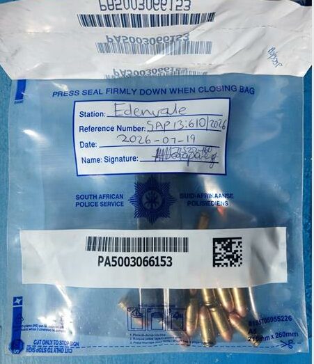A suspect was arrested after Edenvale SAPS officers spotted a suspicious vehicle during crime prevention patrols and recovered an illegal 9mm pistol with ammunition.