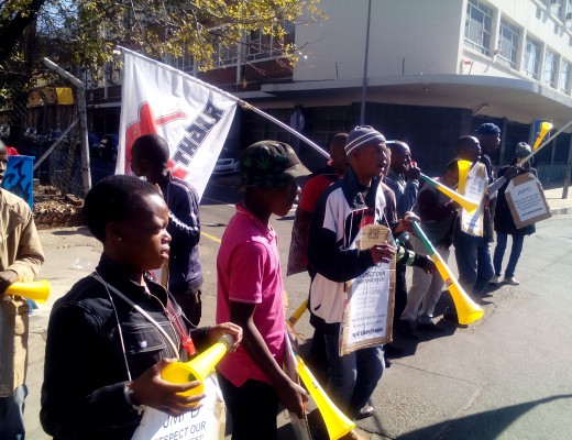 Protesters march through the Joburg CBD. 