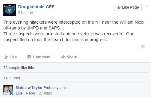 The Douglasdale CPF Facebook post.