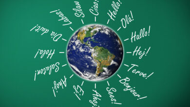 hello on chalk board written in many languages,earth image